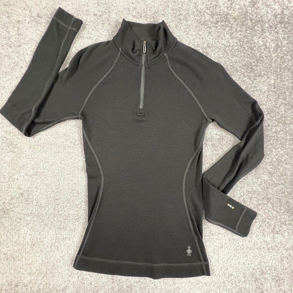 Smartwool Merino 250 Women M Black 1/4 Zip Base Layer Long Sleeve SW016373